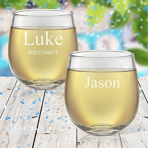 Engraved Stemless Wine Glasses